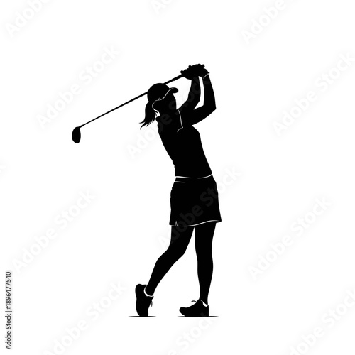 Silhouette of a female golfer swinging a club during a game