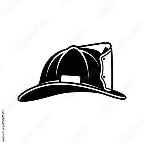 Black and white illustration of a vintage firefighter s helmet