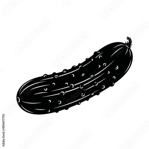 A black and white illustration of a single fresh cucumber