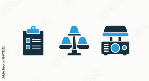Icons for checklist, traffic lights, and a projector, symbolizing task management, guidance, and presentation or visual display.