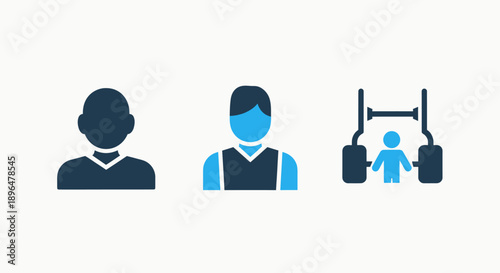 Icons of a person, businessman, and a pair of children with a car, suggesting concepts like individual representation, partnership, or family travel.