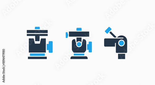 Photography and Equipment Icons: Tripod Mounts, Camera Heads, and Gimbal for Stable Video and Photo Shoots