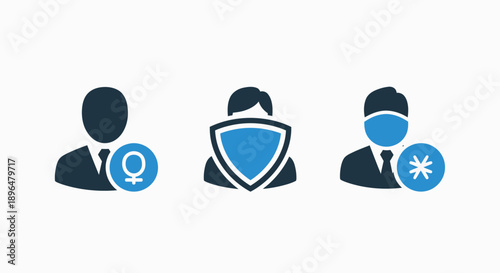 User profile and security icons: gender, protection, and medical mask