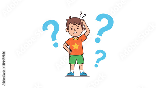 Confused Boy with Question Marks