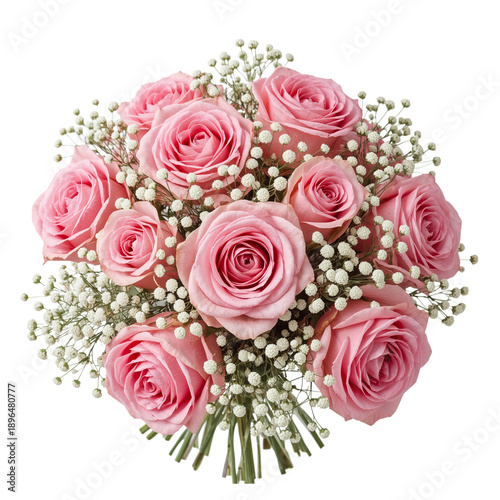 Pink Roses With Babys Breath Arranged in a Bouquet for a Celebration or Gift