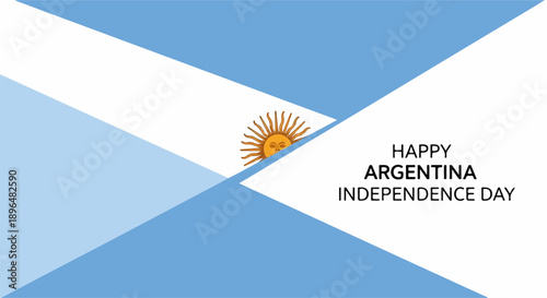 Stylized Argentina Independence Day flag illustration featuring geometric light blue and white shapes. Celebrating Argentina Independence Day with patriotic national colors and sun symbol.