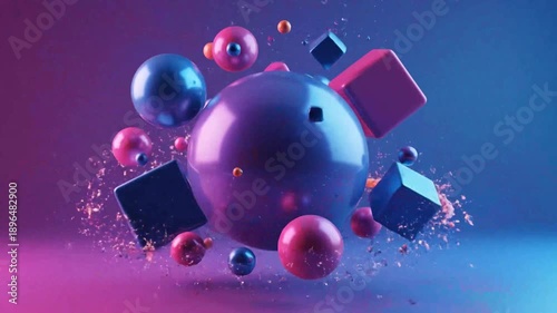 Abstract 3 d geometric shapes with dynamic composition and vibrant colors