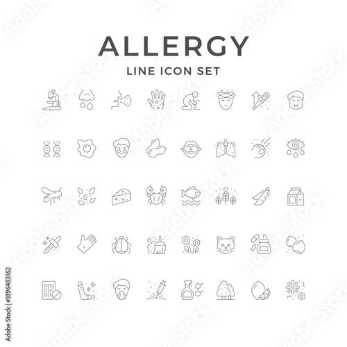 Set line icons of allergy