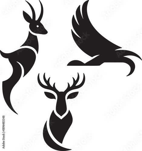 Deer and eagle logo set