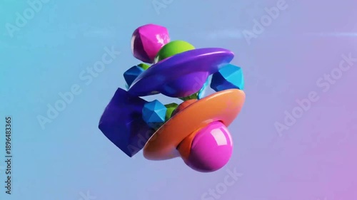 Abstract 3 d shapes animation colorful geometric forms against gradient background