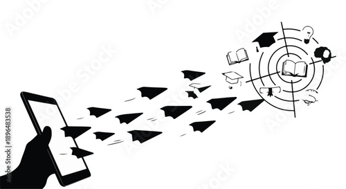 Hand holding smartphone with arrows flying out to hit targets