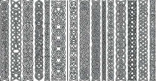 Celtic seamless borders. Antique border frames with braid pattern and celtic knots. Braided Irish ornaments, St Patricks Day card decoration.icon, eps