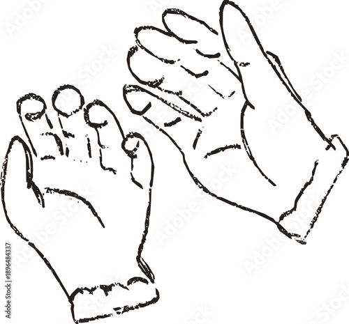 Black stroke sketch illustration of praying hands viewed from palm point of view. Ideal for prayer concepts, Ramadan visuals, spiritual designs, and religious content.