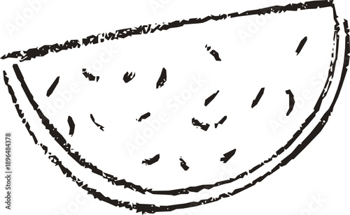 Black sketch illustration of a watermelon slice. Ideal for food blogs, nutrition content, menu design, educational visuals, and summer-themed projects.