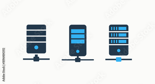 Server Icons: Data Storage and Network Connectivity for IT Infrastructure and Cloud Computing Concepts