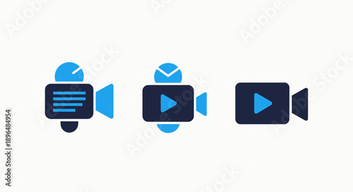 Video icons showcasing video playback, video messaging, and camera interface, representing video content creation, streaming, and communication.
