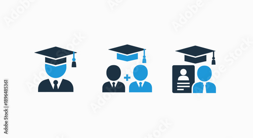 Graduation icons: representing academic achievement, education, and student services.