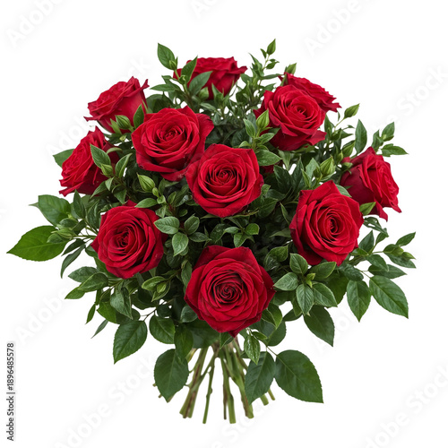 Red Roses in a Bouquet With Green Leaves for Special Occasions and Celebrations