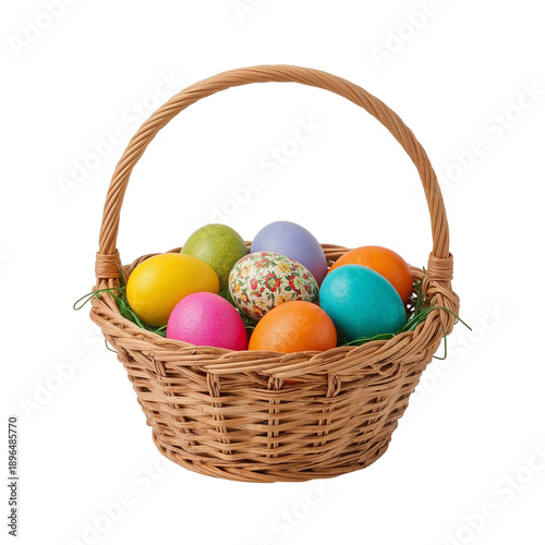 Colorful Eggs in a Woven Basket for Spring Celebrations During a Festive Season