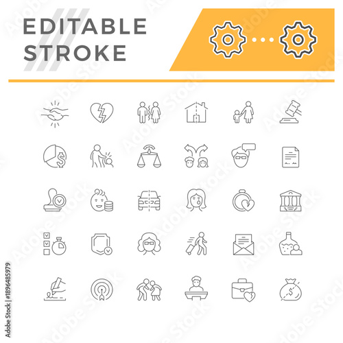 Set line icons of divorce