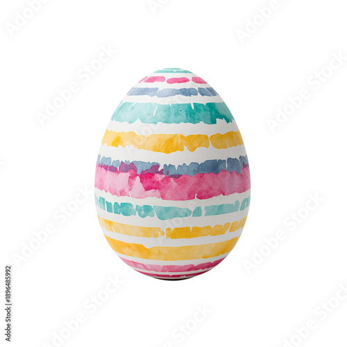 Colorful Striped Egg Stands on a White Background During a Festive Season Cel...