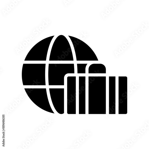 Black solid icon world tour and travel. Minimalist glyph icon isolated background.