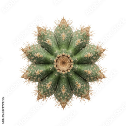 Cactus With Star Shape Displaying Green Pads and Brown Spines in a Simple Arr...