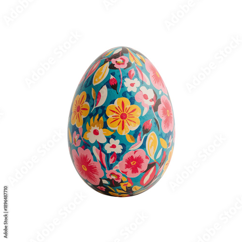 Colorful Decorative Egg With Intricate Patterns on Display in a Simple Setting