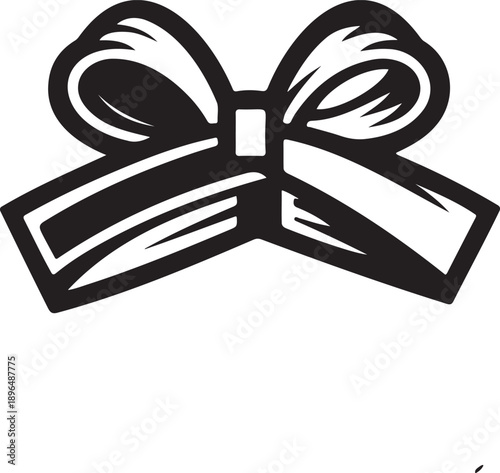 A classic, neatly tied gift bow icon with defined loops and tails is rendered in solid black lines on a white background, symbolizing presents, celebrations, and festive occasions