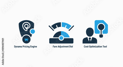 Strategic Pricing Engine, Fare Adjustment, and Cost Optimization Tools for Business Analytics Flat Icons