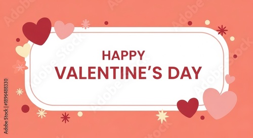 Happy valentine's day illustration with hearts and stars on pink for romantic greeting cards