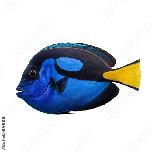 Bright Blue Fish Swimming in Clear Water Near Coral Reef in a Tropical Ocean ...
