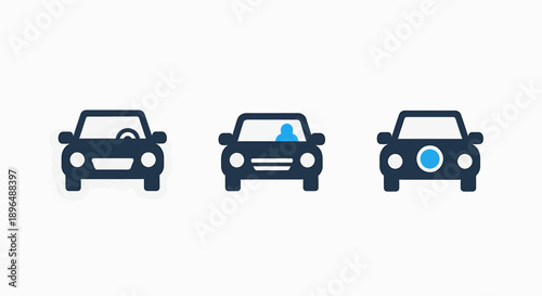 Diverse Car Models, Driving Experience, and Automotive Vehicle Icons Set