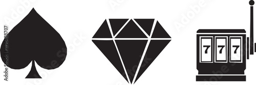 Minimalist Casino Icon Set with Spade Diamond and Slot Machine. On white background.