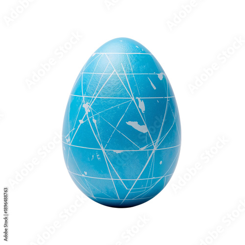Decorative Blue Egg With Geometric Pattern Displayed Against a Plain Background