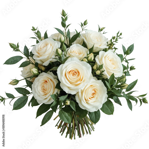 Beautiful White Roses Arranged With Green Leaves in a Simple Bouquet for a Sp...