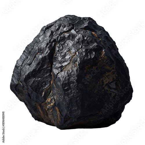 Large Black Rock With Rough Surface Displayed on a Plain Background