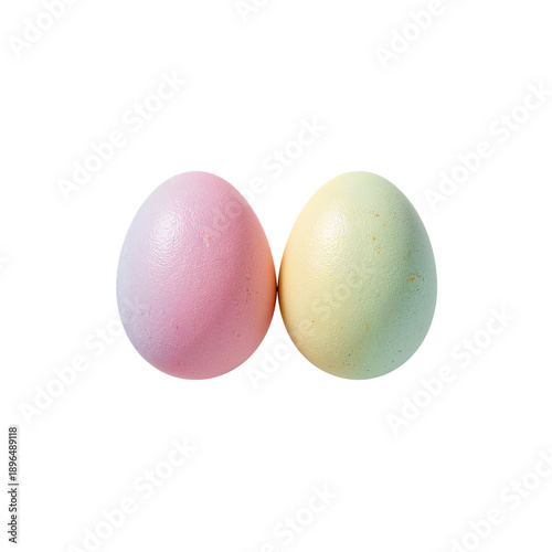 Two Eggs in Pink and Beige Colors Placed Next to Each Other on a Plain Backgr...
