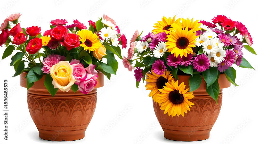 Fototapeta premium a flowers in a pots on the white background