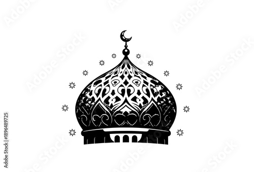 Islamic glowing mosque dome vector with arabesque pattern for Ramadan greeting and banner