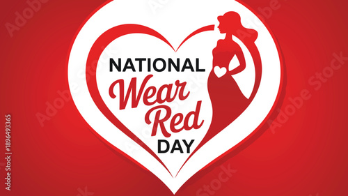 National Wear Red Day heart logo for women heart health awareness month campaign, female silhouette heart graphic for medical advocacy events