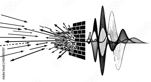 Abstract sound waves breaking through brick wall