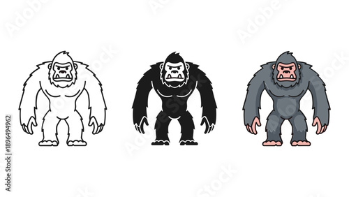 Evolution of gorilla strength illustration set black white vector
