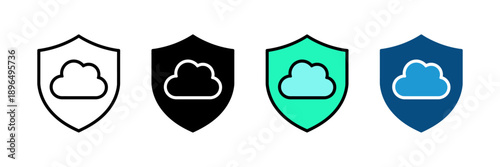 Cloud security shield icon set showcasing data protection and network safety