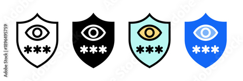 Password visibility shield icon set featuring secure eye and hidden credentials display