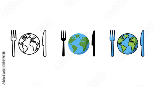 Global Dining Concept with Earth and Cutlery in Various Styles