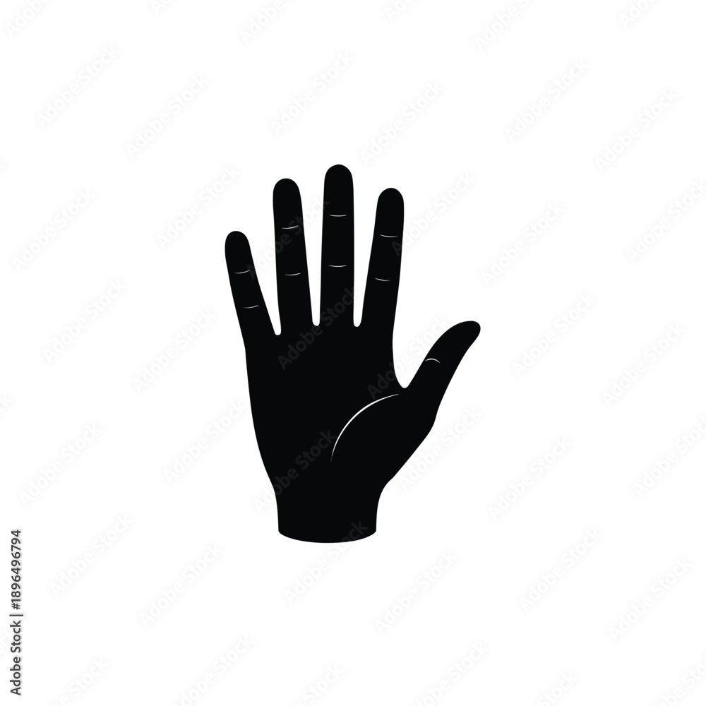 Fototapeta premium A black silhouette of a human hand with fingers extended in a vector graphic design