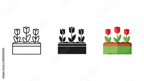 Three tulip growth stages in minimalist pots illustration vector set