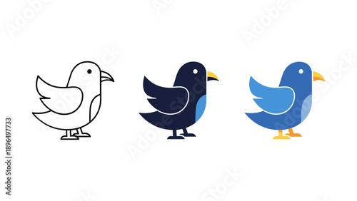 Three Twitter Bird Logos in Different Colors and Styles