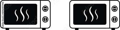 Minimal microwave oven icon illustration, black and white kitchen appliance symbol, isolated modern vector graphic for UI design, branding usage